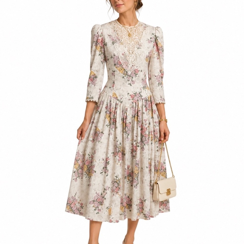 Vintage Westminster Lace Maxi Dress White Floral 10